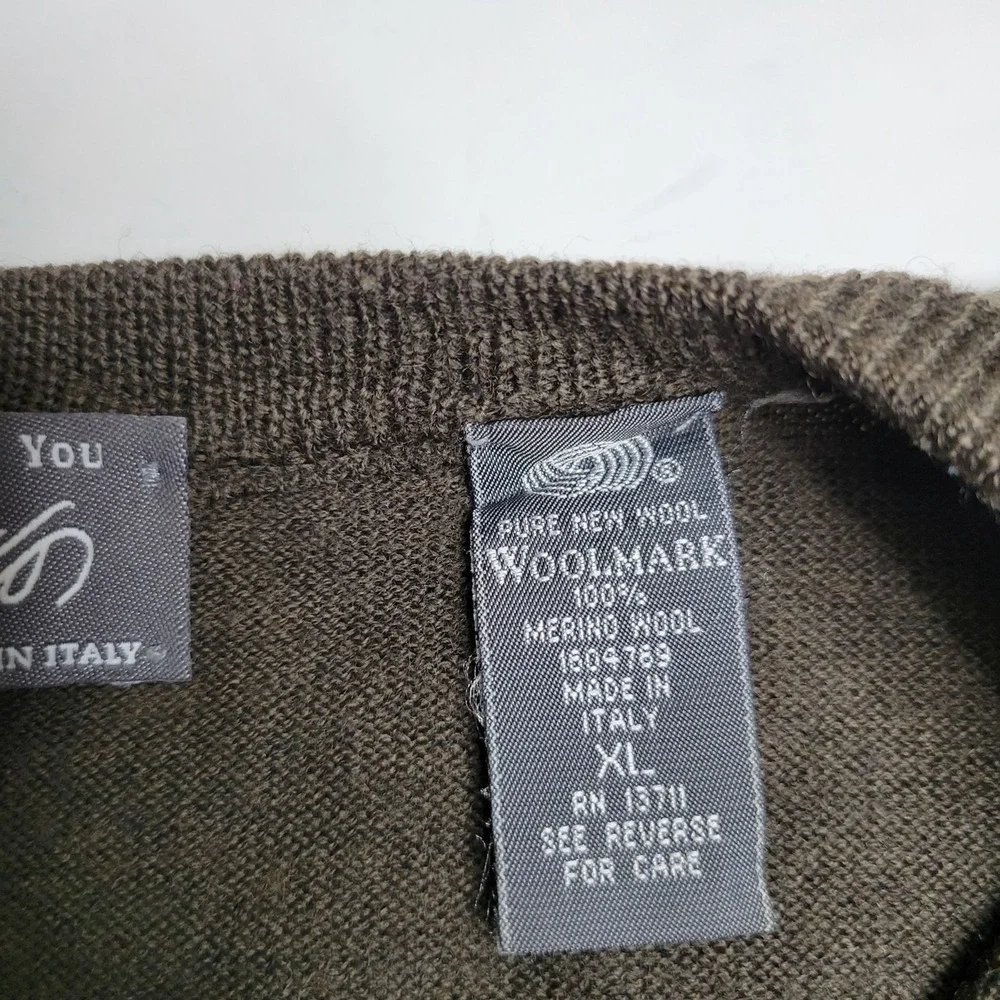 Lord & Taylor Mens V-Neck Merino Wool Sweater‎ XL Brown Made In Italy